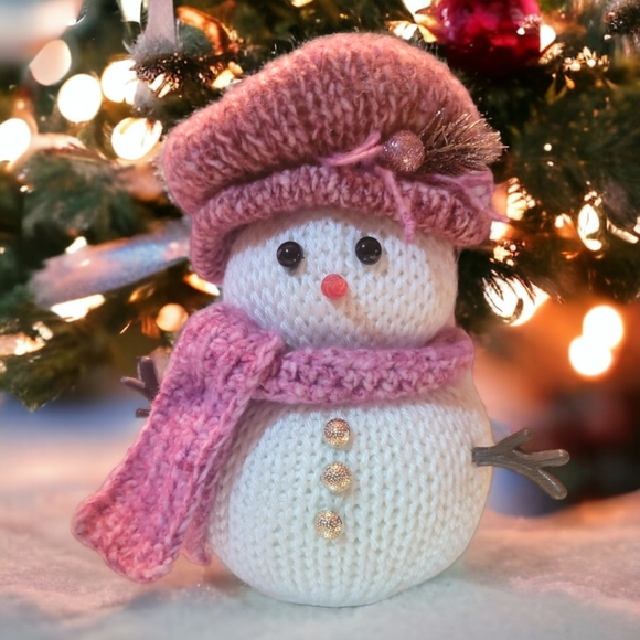 Handcrafted 9" Pink Female Snowman Christmas Decor Holiday Gift Decoration - Picture 5 of 8